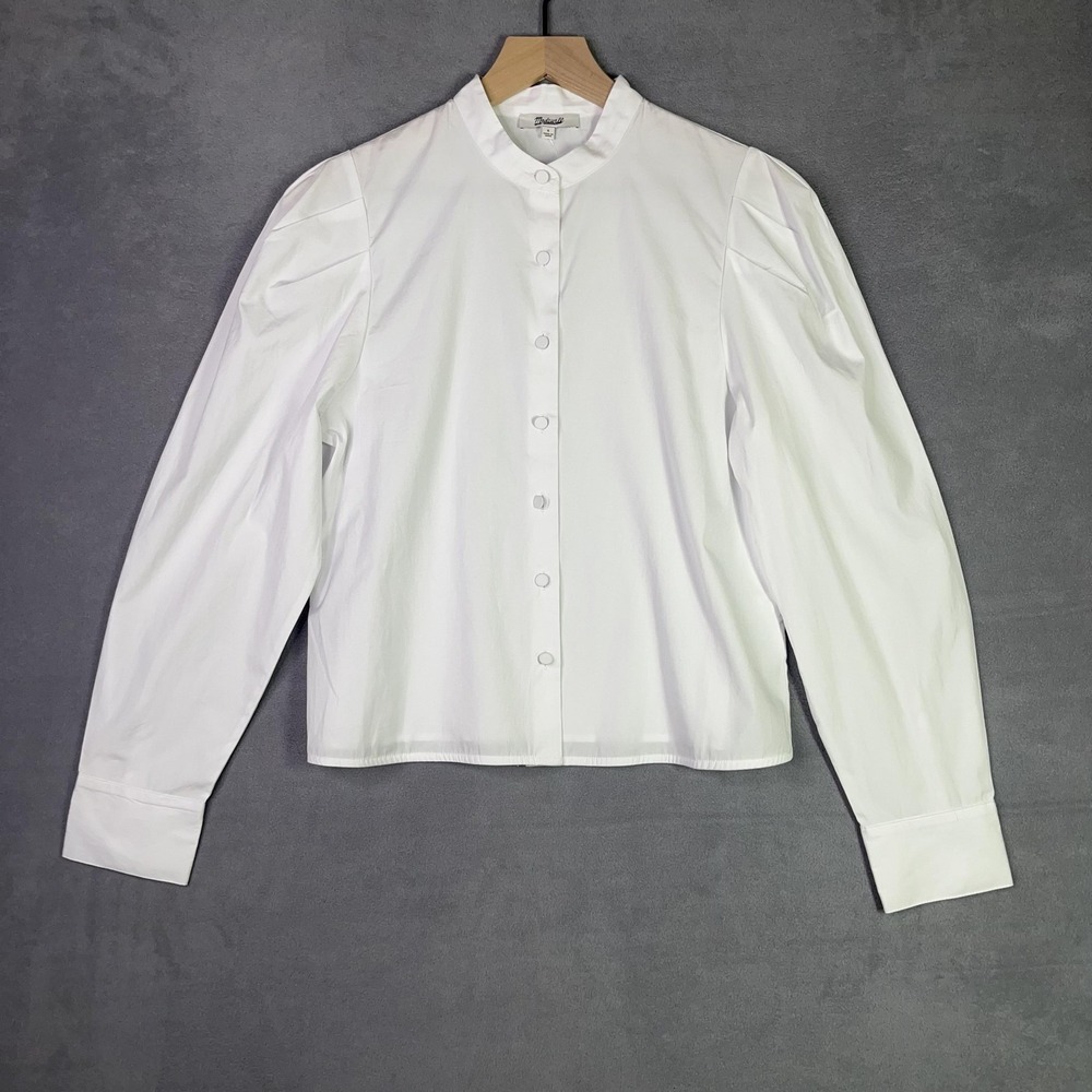 NWT Madewell‎ Puff Sleeve Band Collar Shirt White NW627 Minimalist Women Size S